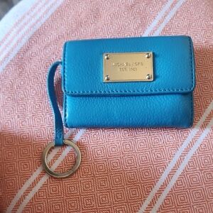Michael Kors Bright Turquoise Leather Mini Wallet with Zip